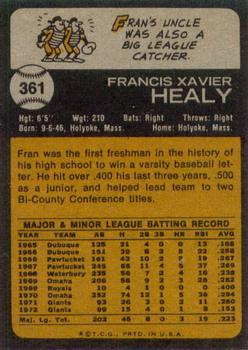 1973 Topps #361 Fran Healy Back