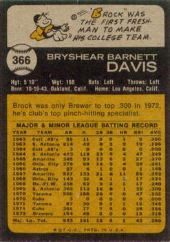 1973 Topps #366 Brock Davis Back