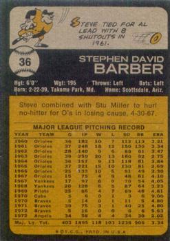 1973 Topps #36 Steve Barber Back