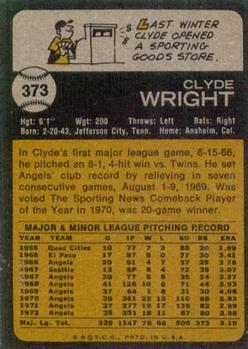 1973 Topps #373 Clyde Wright Back