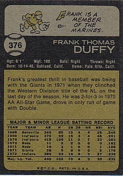 1973 Topps #376 Frank Duffy Back
