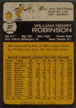 1973 Topps #37 Bill Robinson Back