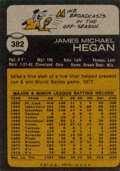 1973 Topps #382 Mike Hegan Back
