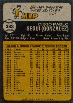 1973 Topps #383 Diego Segui Back