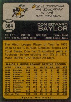 1973 Topps #384 Don Baylor Back