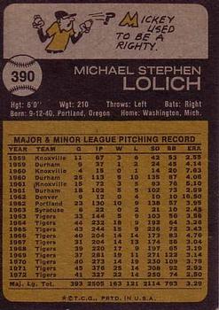 1973 Topps #390 Mickey Lolich Back