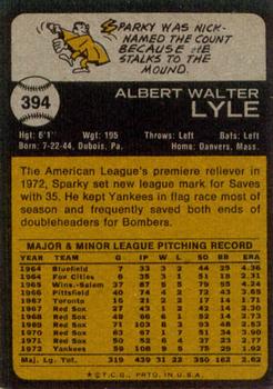 1973 Topps #394 Sparky Lyle Back