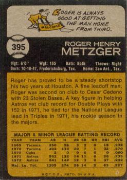 1973 Topps #395 Roger Metzger Back