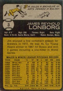 1973 Topps #3 Jim Lonborg Back