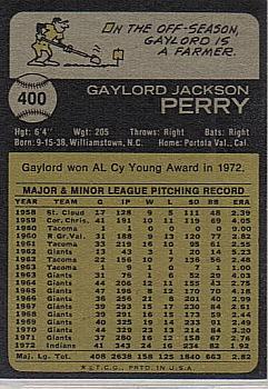1973 Topps #400 Gaylord Perry Back