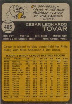 1973 Topps #405 Cesar Tovar Back
