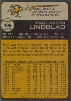 1973 Topps #406 Paul Lindblad Back