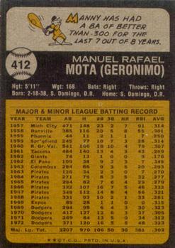1973 Topps #412 Manny Mota Back