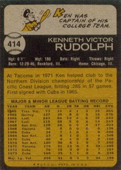 1973 Topps #414 Ken Rudolph Back