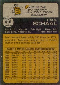 1973 Topps #416 Paul Schaal Back
