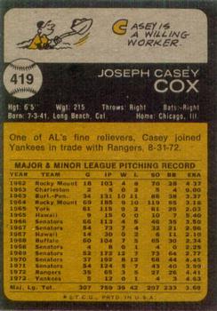 1973 Topps #419 Casey Cox Back