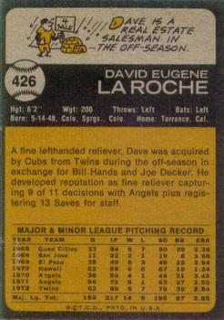 1973 Topps #426 Dave LaRoche Back