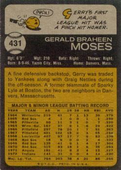 1973 Topps #431 Gerry Moses Back