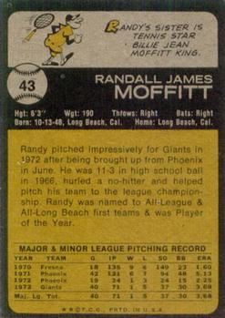 1973 Topps #43 Randy Moffitt Back