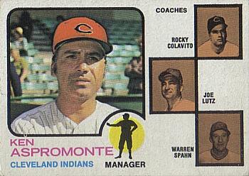 1973 Topps #449 Indians Field Leaders (Ken Aspromonte / Rocky Colavito / Joe Lutz / Warren Spahn) Front