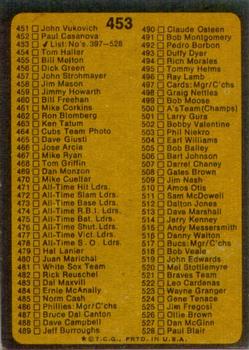 1973 Topps #453 Checklist: 397-528 Back
