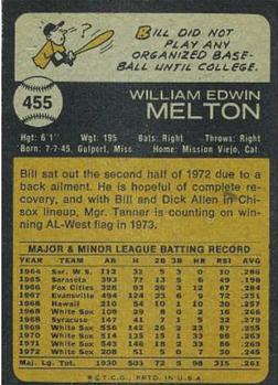 1973 Topps #455 Bill Melton Back