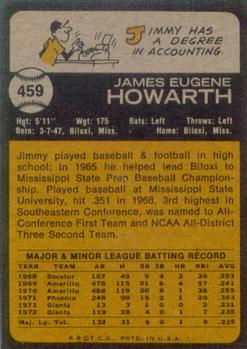 1973 Topps #459 Jimmy Howarth Back