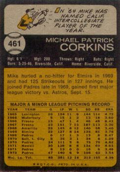 1973 Topps #461 Mike Corkins Back