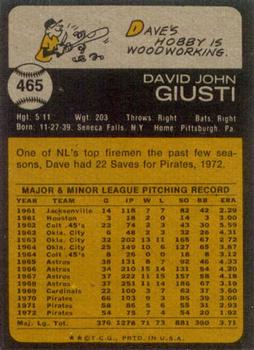 1973 Topps #465 Dave Giusti Back
