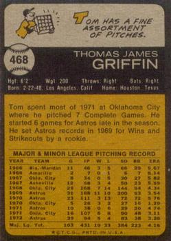 1973 Topps #468 Tom Griffin Back