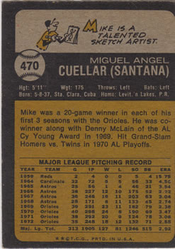 1973 Topps #470 Mike Cuellar Back