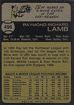 1973 Topps #496 Ray Lamb Back