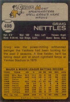 1973 Topps #498 Graig Nettles Back