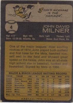 1973 Topps #4 John Milner Back