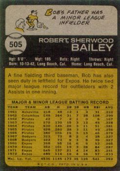 1973 Topps #505 Bob Bailey Back