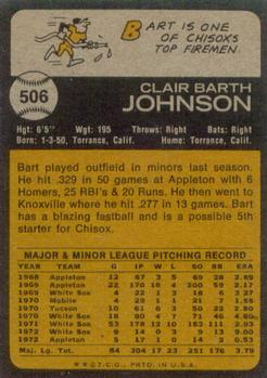 1973 Topps #506 Bart Johnson Back