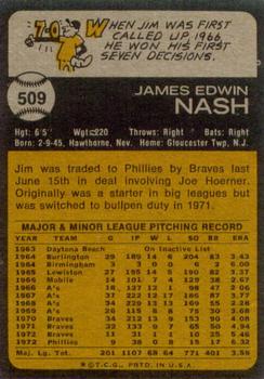 1973 Topps #509 Jim Nash Back