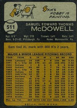 1973 Topps #511 Sam McDowell Back