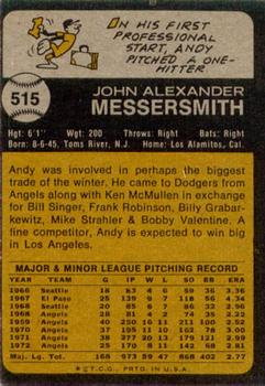 1973 Topps #515 Andy Messersmith Back