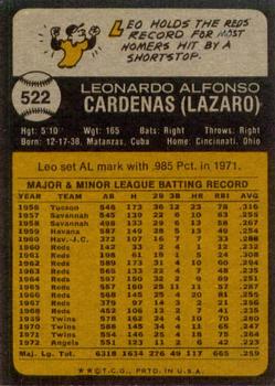 1973 Topps #522 Leo Cardenas Back