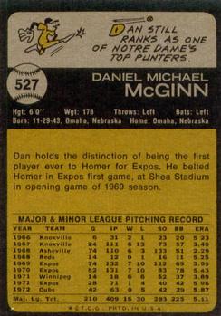 1973 Topps #527 Dan McGinn Back