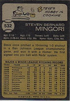 1973 Topps #532 Steve Mingori Back