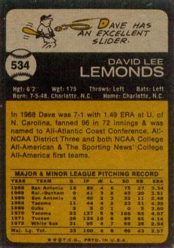 1973 Topps #534 Dave Lemonds Back