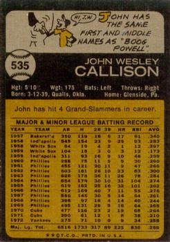 1973 Topps #535 John Callison Back