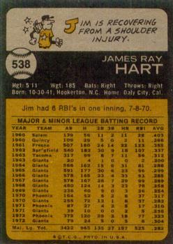 1973 Topps #538 Jim Hart Back