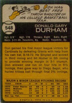 1973 Topps #548 Don Durham Back