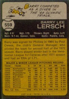 1973 Topps #559 Barry Lersch Back