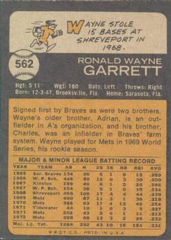 1973 Topps #562 Wayne Garrett Back