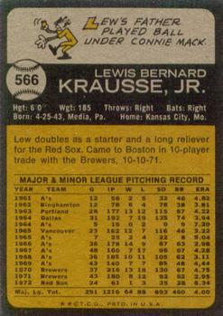1973 Topps #566 Lew Krausse Back