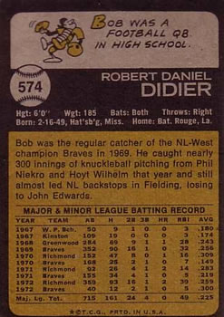 1973 Topps #574 Bob Didier Back